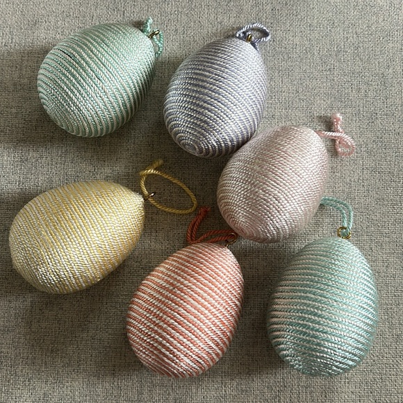 Cottagecore Pasel Rope Wrapped Easter Egg Ornaments Made in India - Picture 5 of 8
